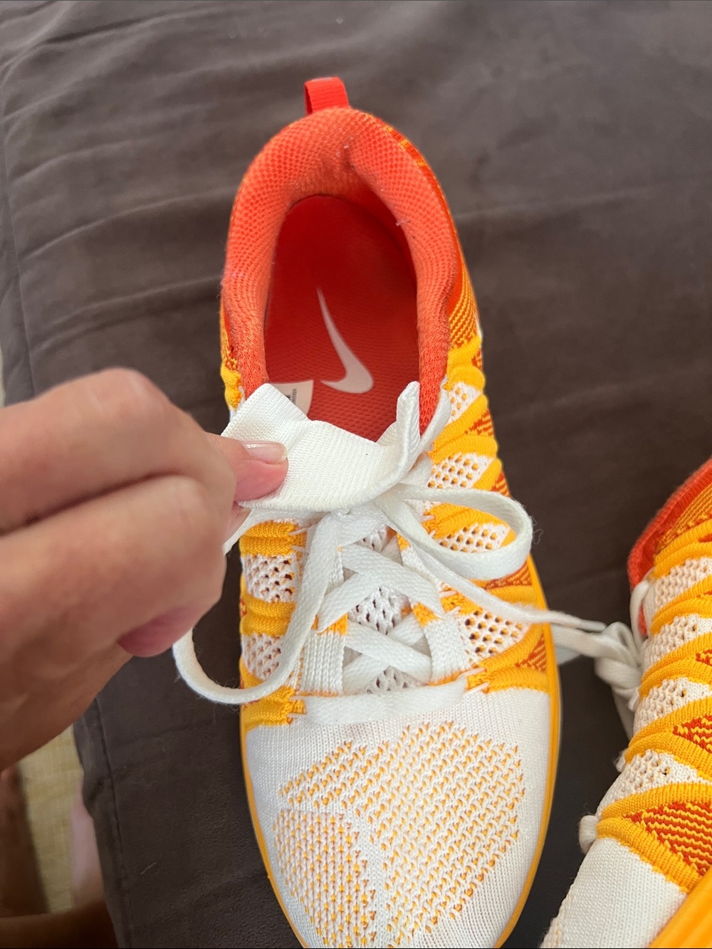 Nike Orange and White Women's Knit Athletic Sneakers - Picture 4 of 5